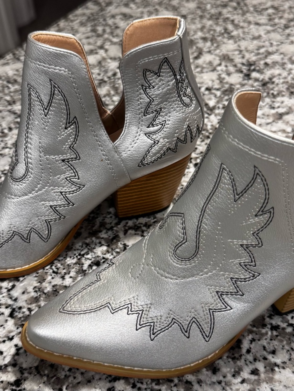 Tinstree Silver Western-Style Ankle Boots - Women's Fashion Heels